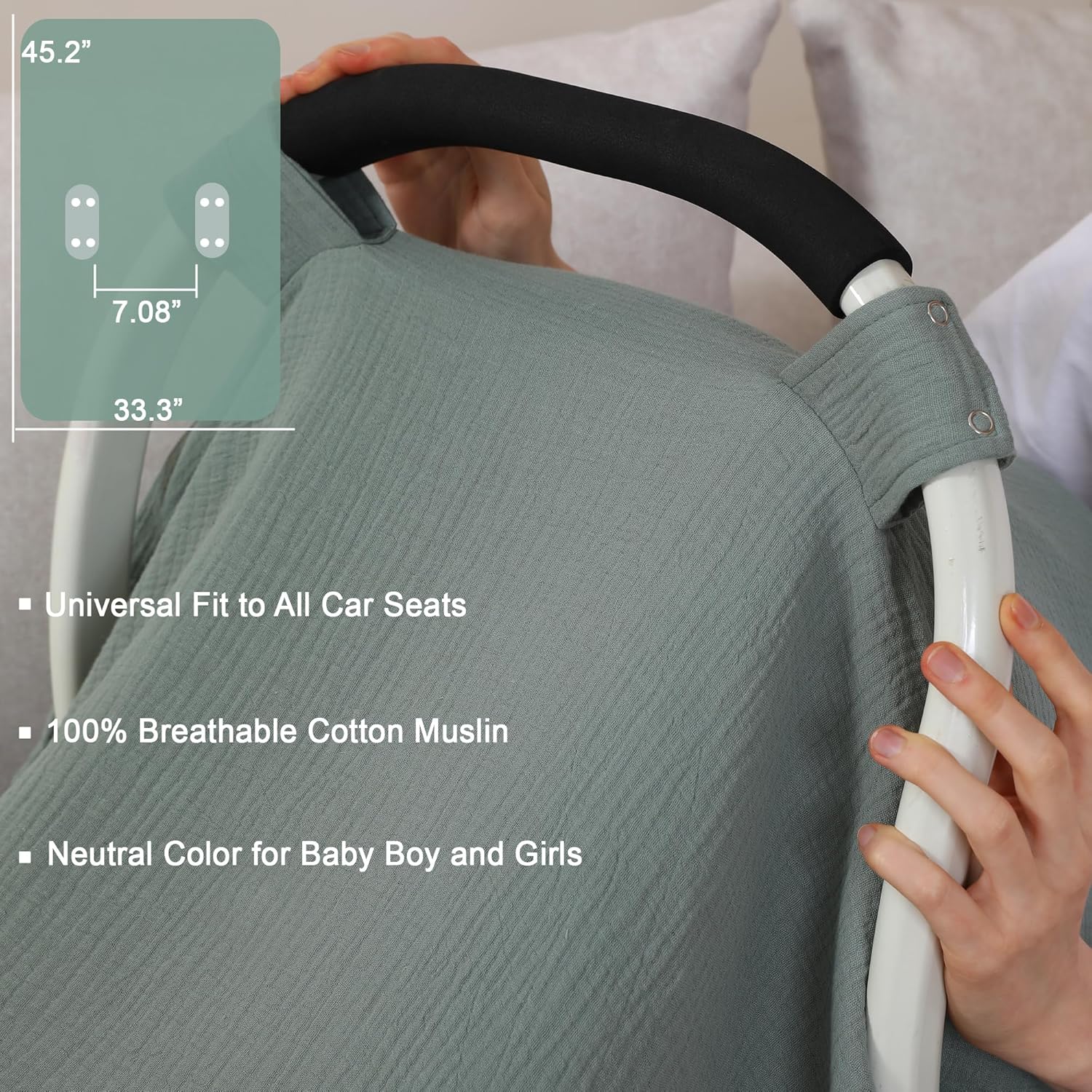 100% Muslin Cotton Car Seat Cover Baby, Carseat Canopy Cover, Universal Fit Stroller Covers for Boys and Girls (Roman