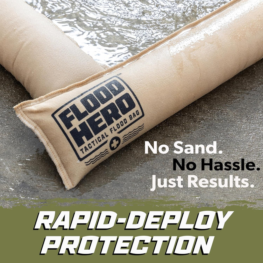 Flood Hero 6 ft Water Activated Sandbags - 2 Pack Flood Bag Barriers for Home