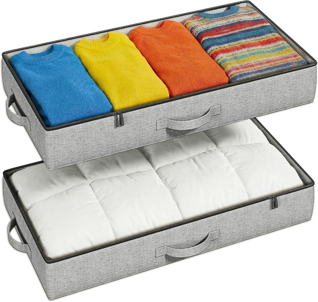2-Pack Under Bed Storage Containers, 4.5 Inches Tall Low Profile Underbed Clothes Storage Organizer Bin with Sturdy