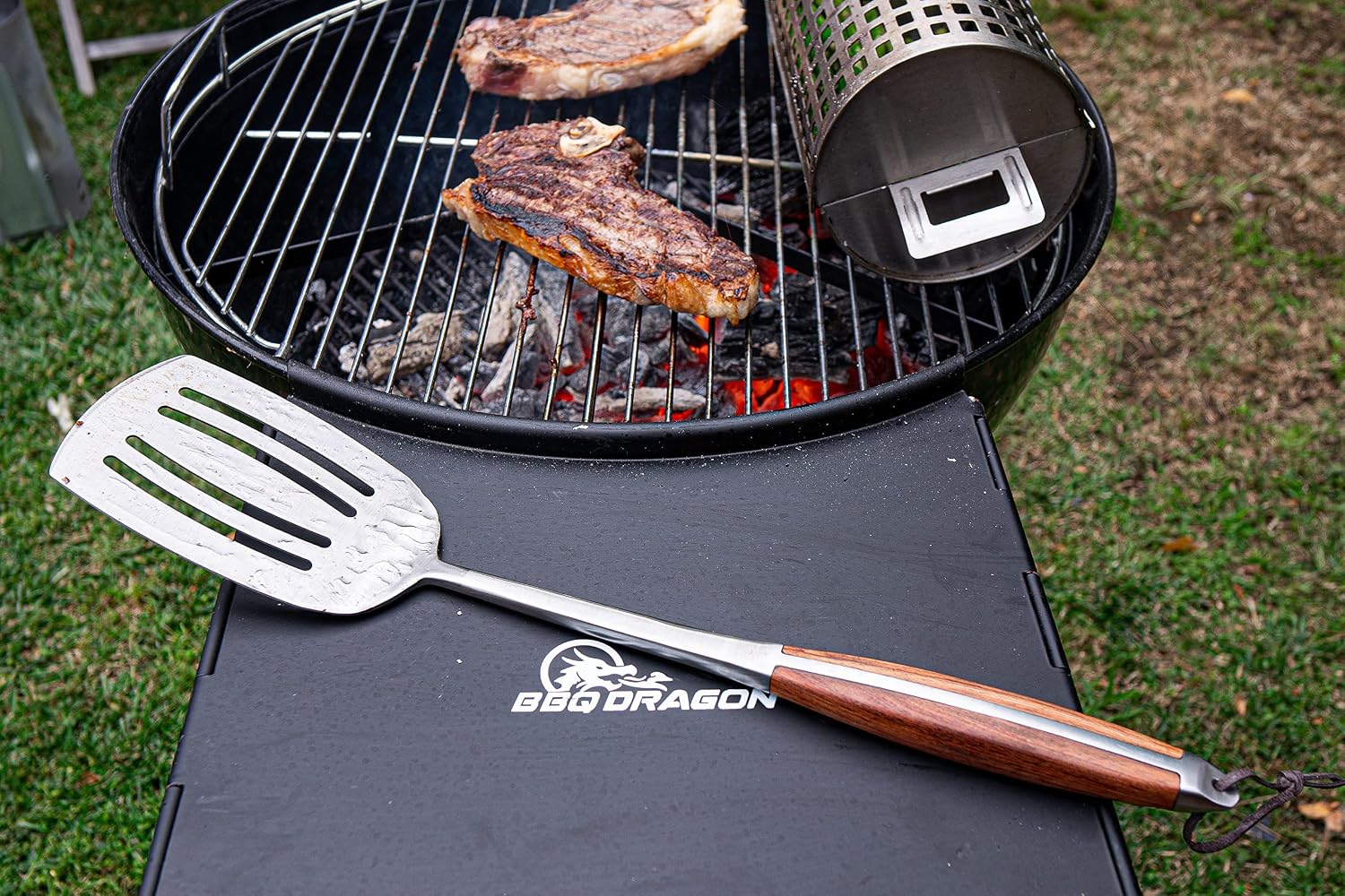 3 Piece Heavy Duty Grill Tool Set – Stainless Steel BBQ Utensils with Rosewood Handles, Spatula, Tongs & Fork –