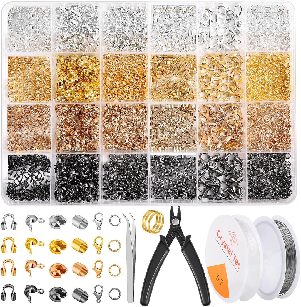 2165 Pcs Crimp Beads for Jewelry Making, Incliding Crimp Bead Covers, Crimp Tubes, Knot Covers, Jump Rings,Wire