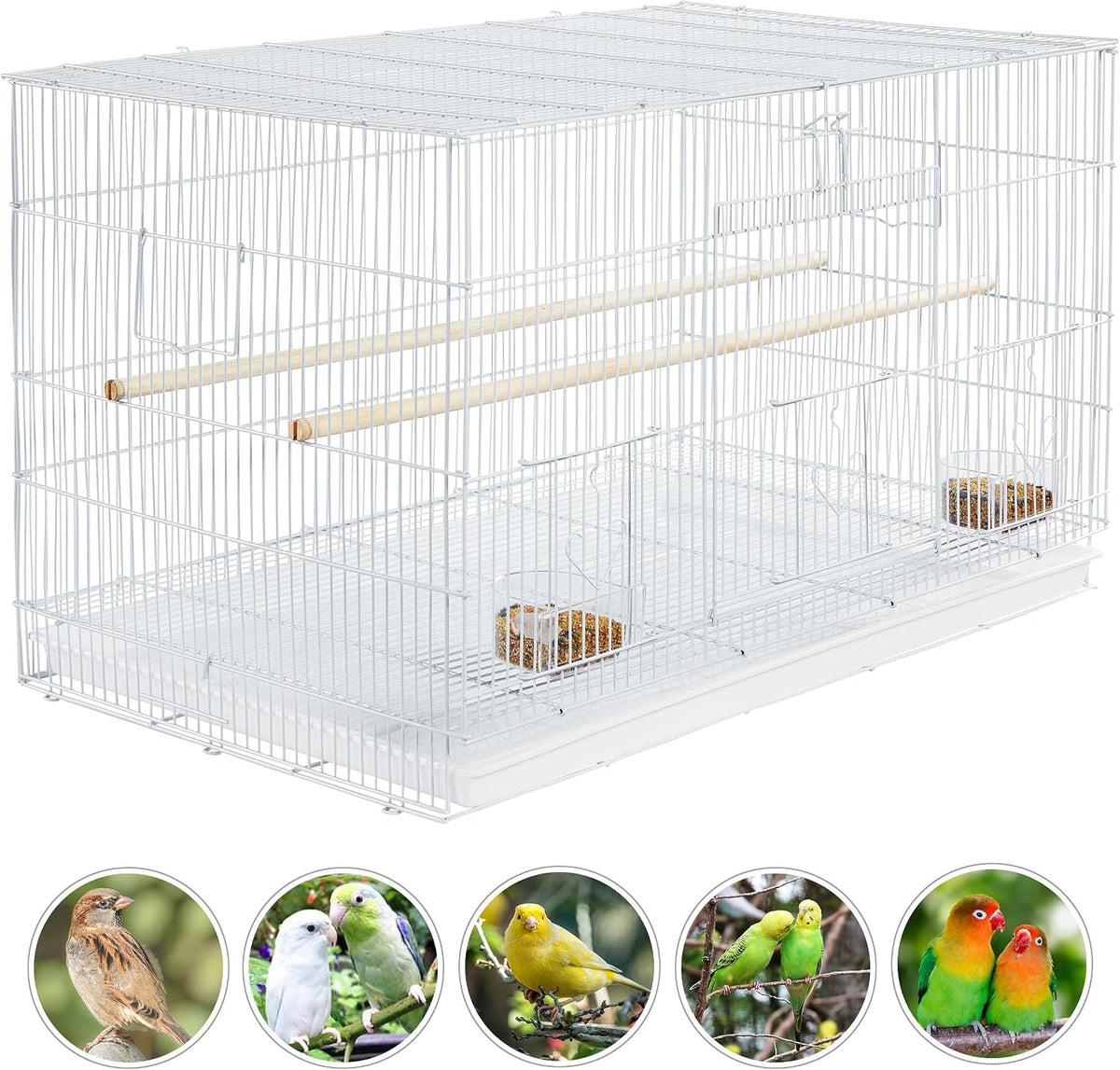 30-inch Flight Bird Cage for Parrots Finches Budgies Cockatiels Parakeets Lovebirds Canaries with Slide-Out Tray, White