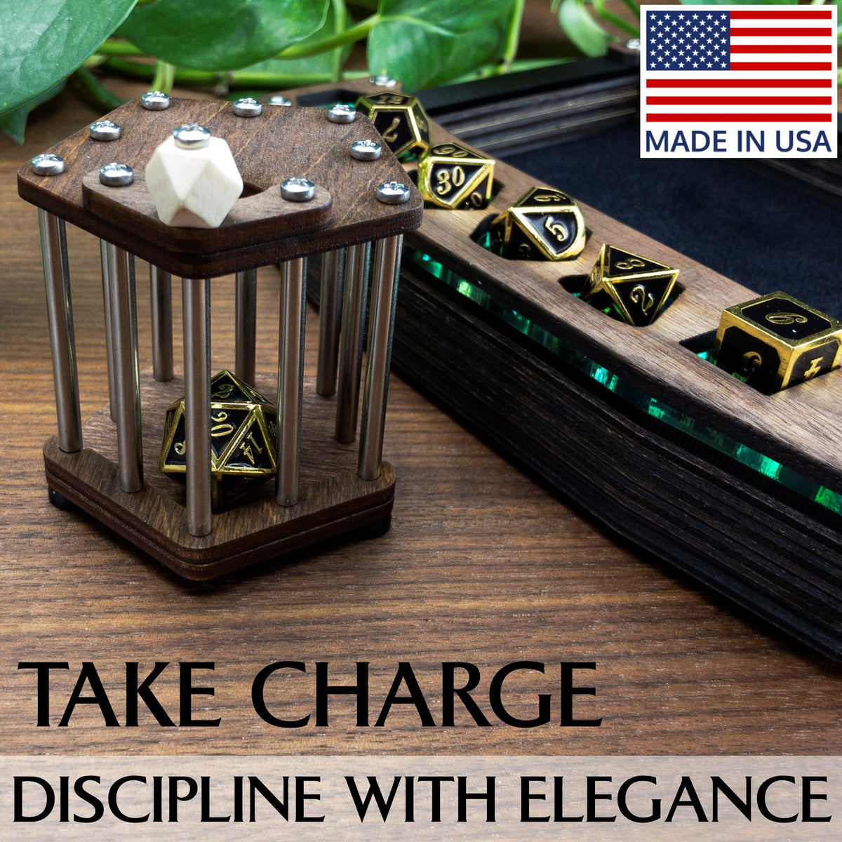 RPG Dice Jail | Metal Bars | Cage for Bad Dice | Prison | Walnut