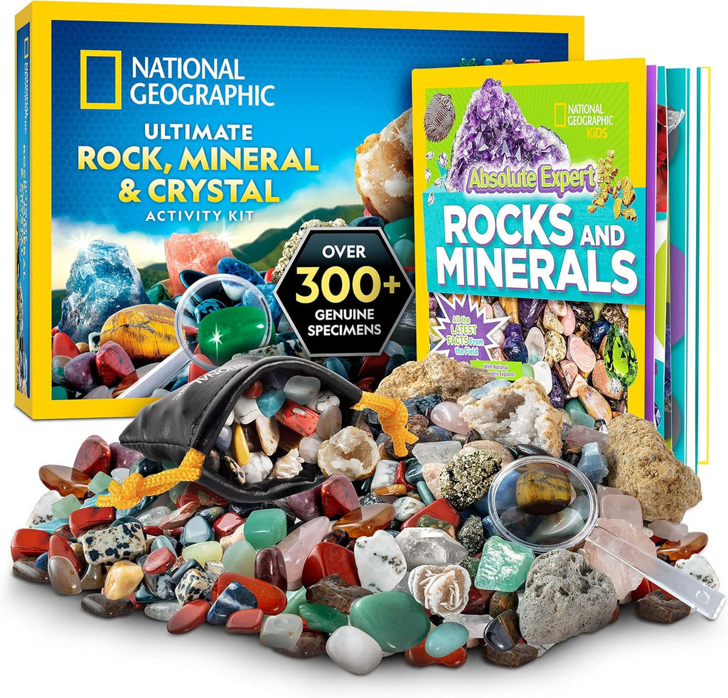 National Geographic Rock Collection Box & Rocks and Minerals Expert Book | Real Gemstones, Crystals & Minerals