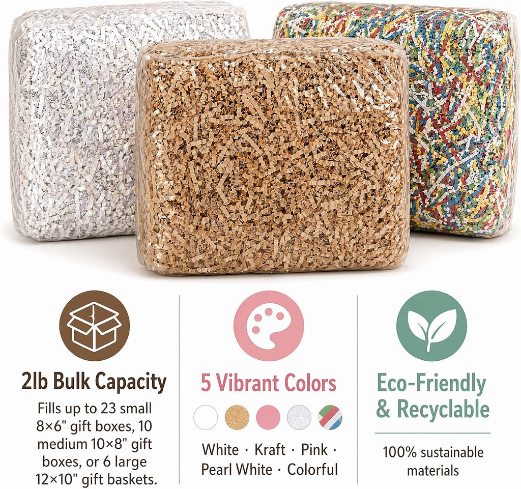 Crinkle Paper Filler-2LB Colorful-Shredded Paper for Gift Baskets & Boxes