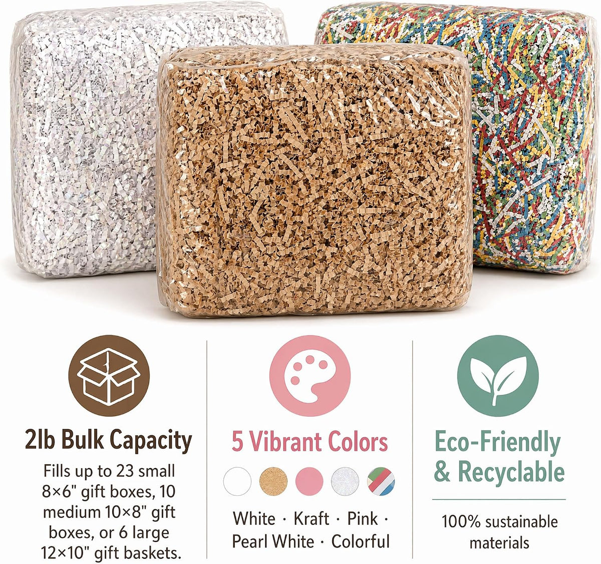 Crinkle Paper Filler-2LB Colorful-Shredded Paper for Gift Baskets & Boxes