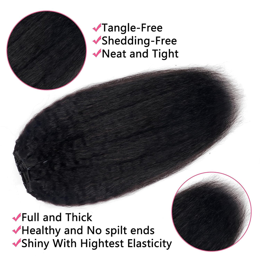 Kinky Straight Clip in Hair Extensions Real Human Hair Clip ins Natural Black Double Weft Clip ins for Women 12 Inch