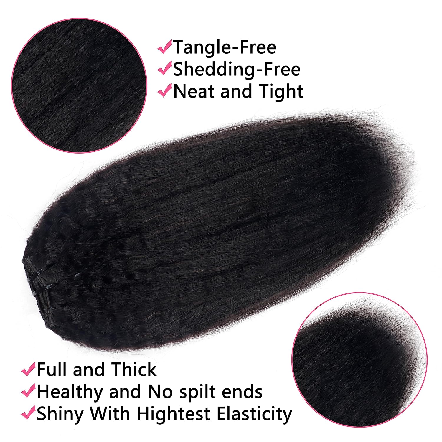 Kinky Straight Clip in Hair Extensions Real Human Hair Clip ins Natural Black Double Weft Clip ins for Women 12 Inch