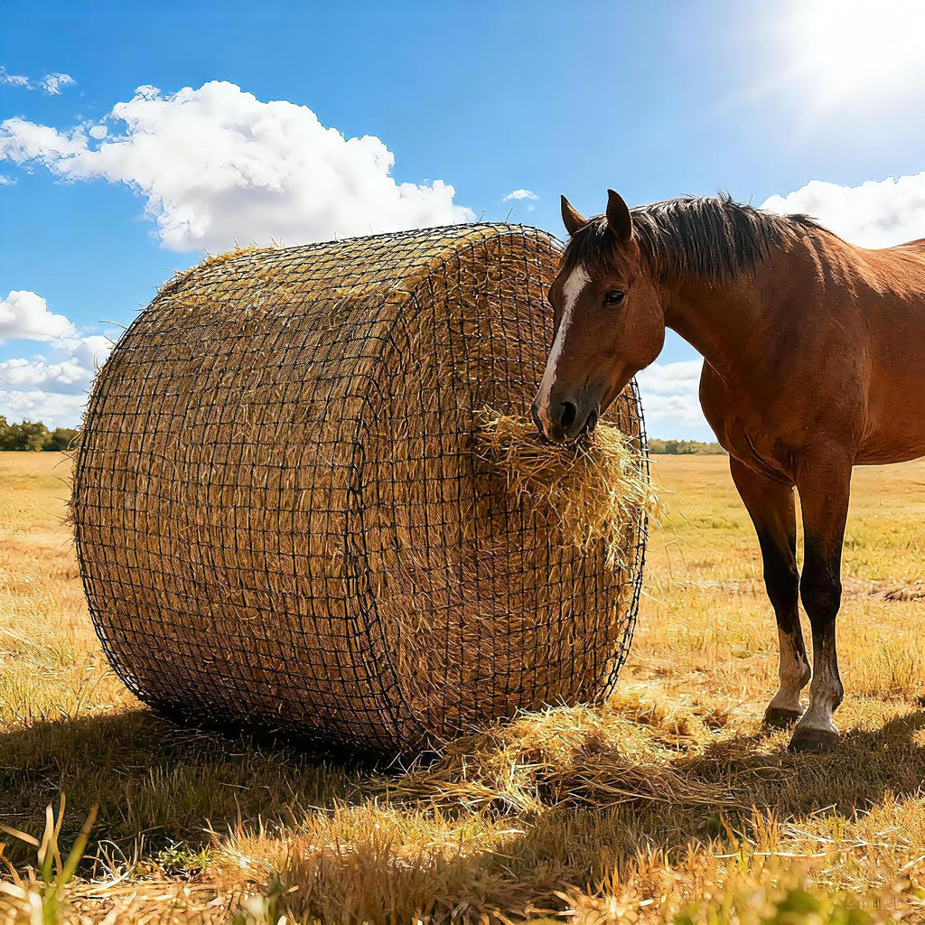 5x5ft Round Bale Hay Net for Horses Slow Feed, Knotless Feeder