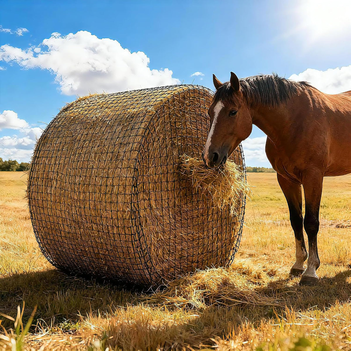 5x5ft Round Bale Hay Net for Horses Slow Feed, Knotless Feeder
