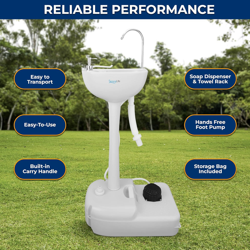 Portable Hand Washing Station, 100+ Hand Washes, Hands-Free Foot Pump, Soap Dispenser, and Drain Hose, Ideal for