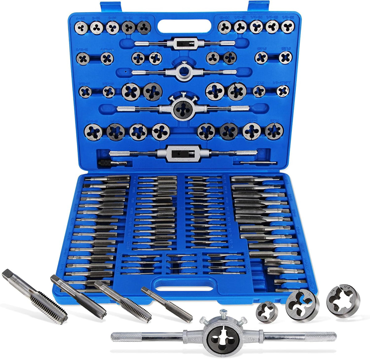 ABN Large Tap and Die Set Standard - 110 Piece Bolt and Pipe SAE Tap Sets for Threading