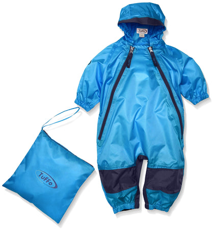 Muddy Buddy Kids Waterproof Rain Suit One-Piece Coverall Dual Zippers Sealed Seams Reinforced Knees Elasticized Hood