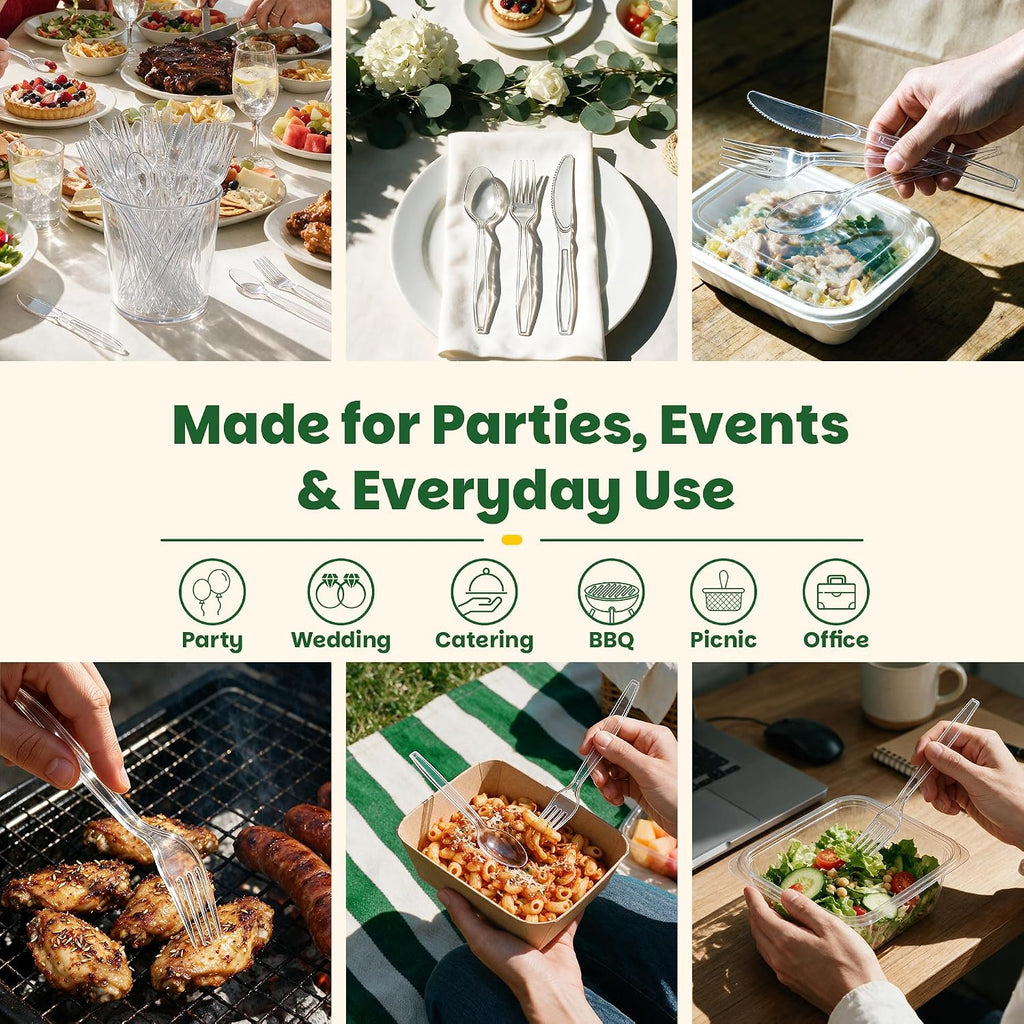 360 Count Extra Sturdy Plastic Silverware[150 Forks 150 Spoons 60 Knives]