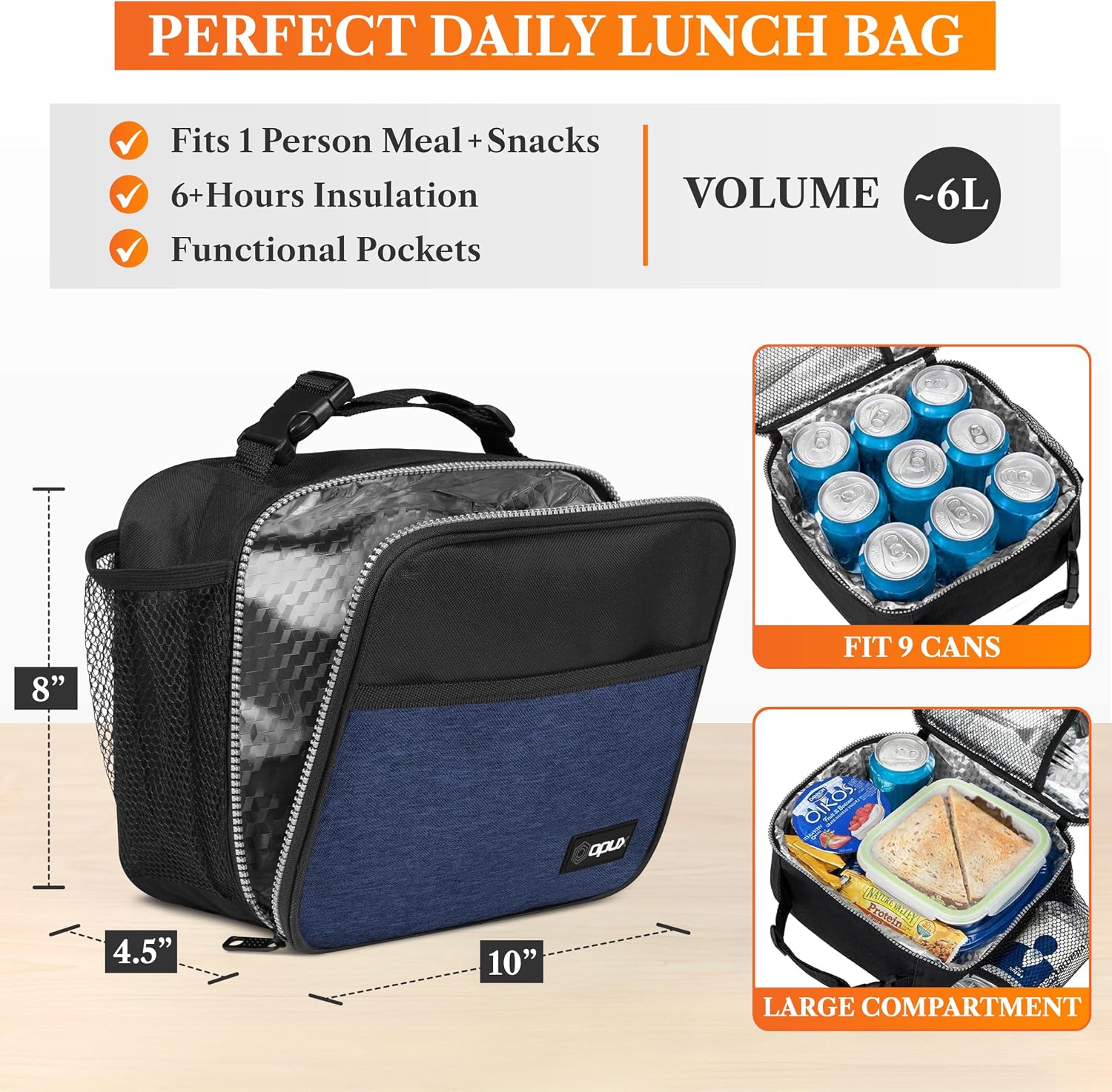 Insulated Lunch Bag for Kids, Reusable Lunch Box for School with Leakproof Lining, Compact Soft Cooler Tote for Boys