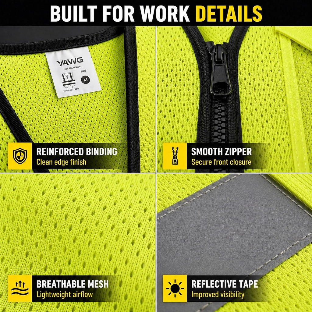 Reflective Safety Vest for Men Women with Pockets,Meets ANSI/ISEA | Breathable Mesh Construction Vest with Reinforced