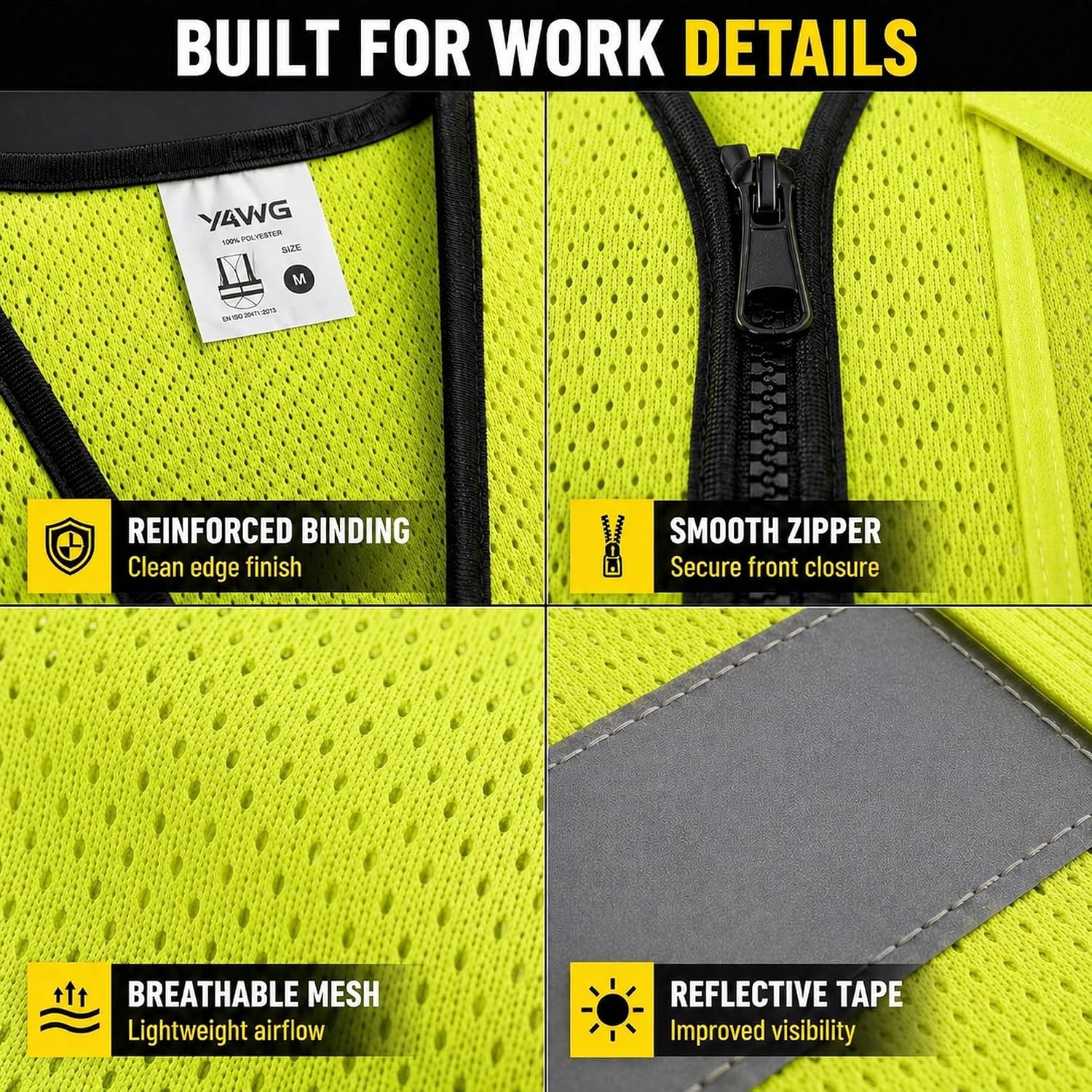 Reflective Safety Vest for Men Women with Pockets,Meets ANSI/ISEA | Breathable Mesh Construction Vest with Reinforced