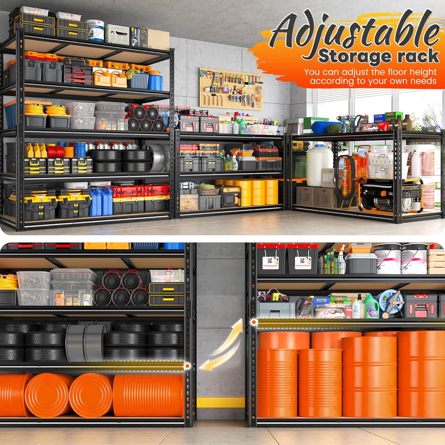 48" W Garage Shelving 3080LBS Heavy Duty Storage Shelves 5 Tier Garage Shelves Adjustable Metal Shelving Unit Utility