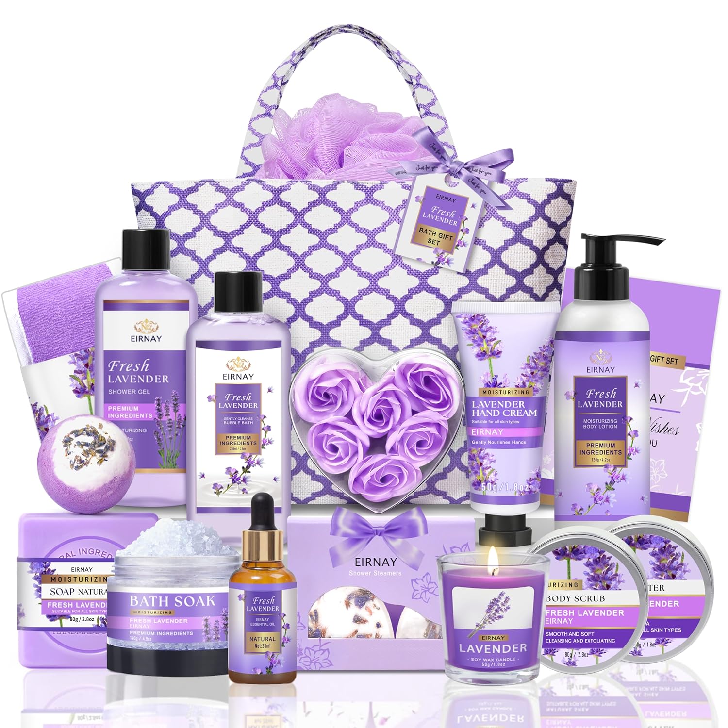 Gift for Women, Spa Gift Baskets for Women - 17pcs Lavender Sets with Body Lotion, Bubble Bath, Relaxing Bath Sets