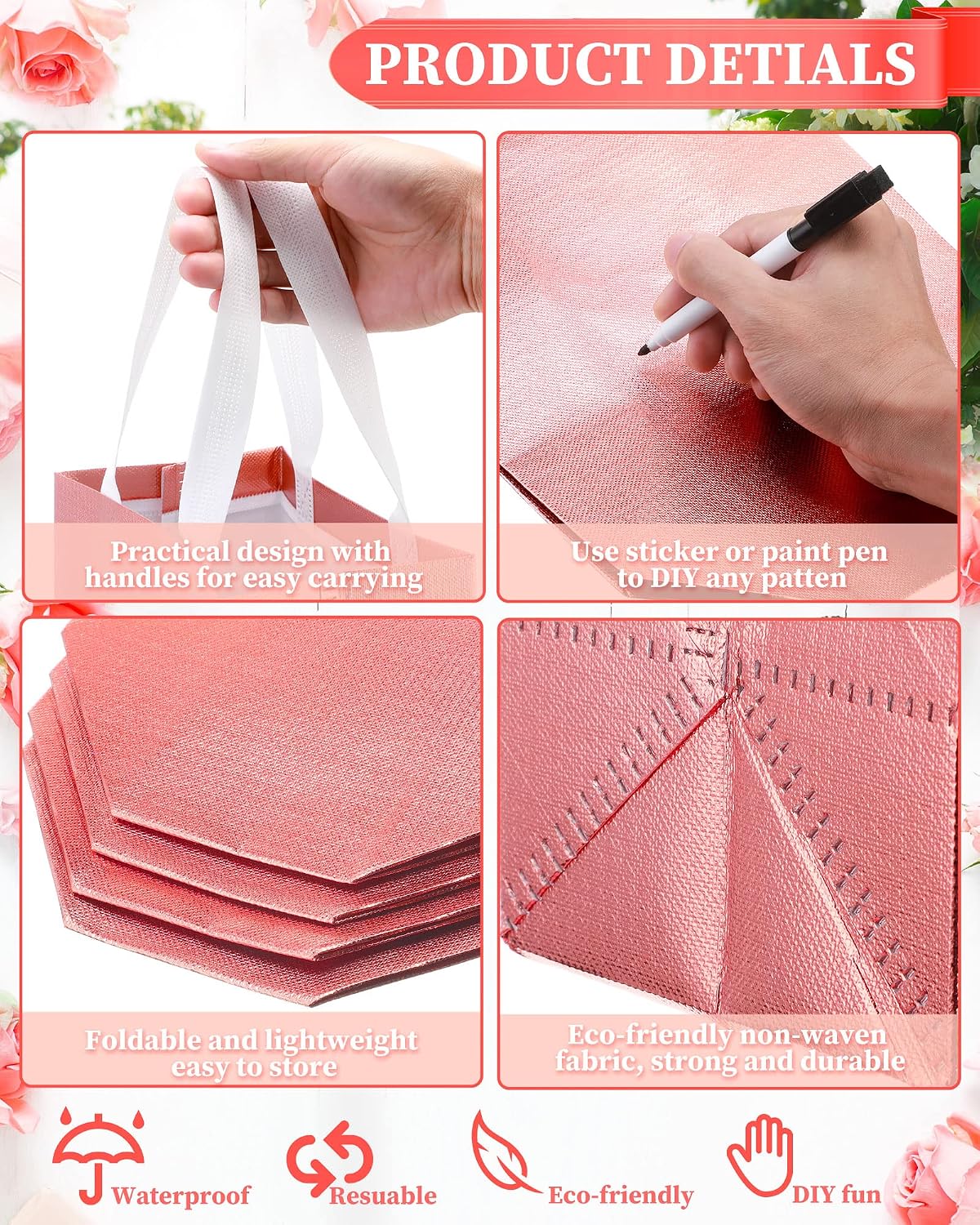 80 Pcs Reusable Gift Bags, Medium, Rose Gold
