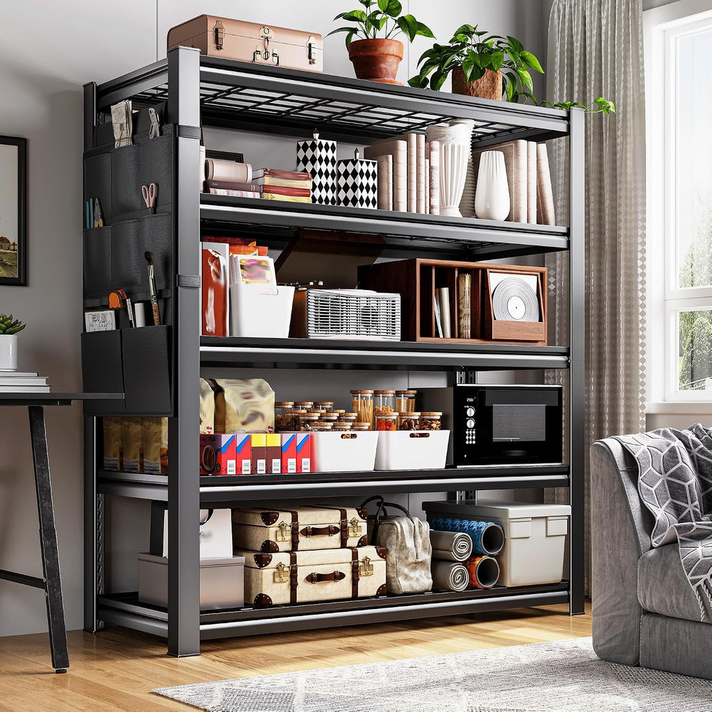 Storage Shelves,Heavy Duty Garage Shelving Load 2500LBS,5-Tier Metal Shelving Units with Tool Storage Bag, Adjustable