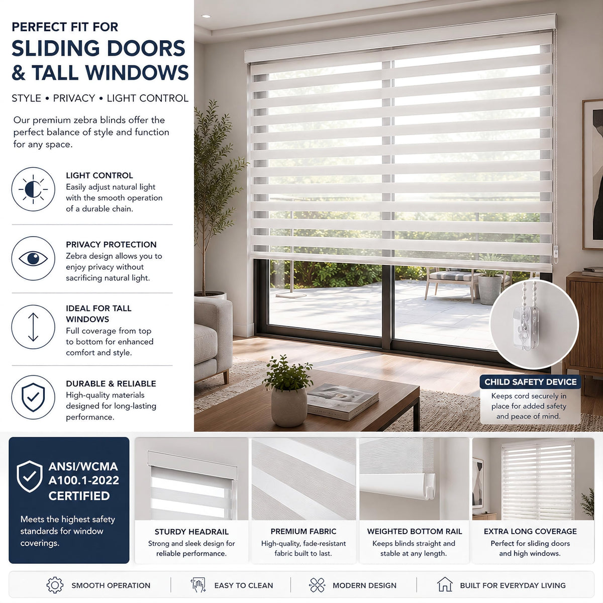 Pinecrest Custom Zebra Blinds for Windows,White,70.5" Width X 94" Height