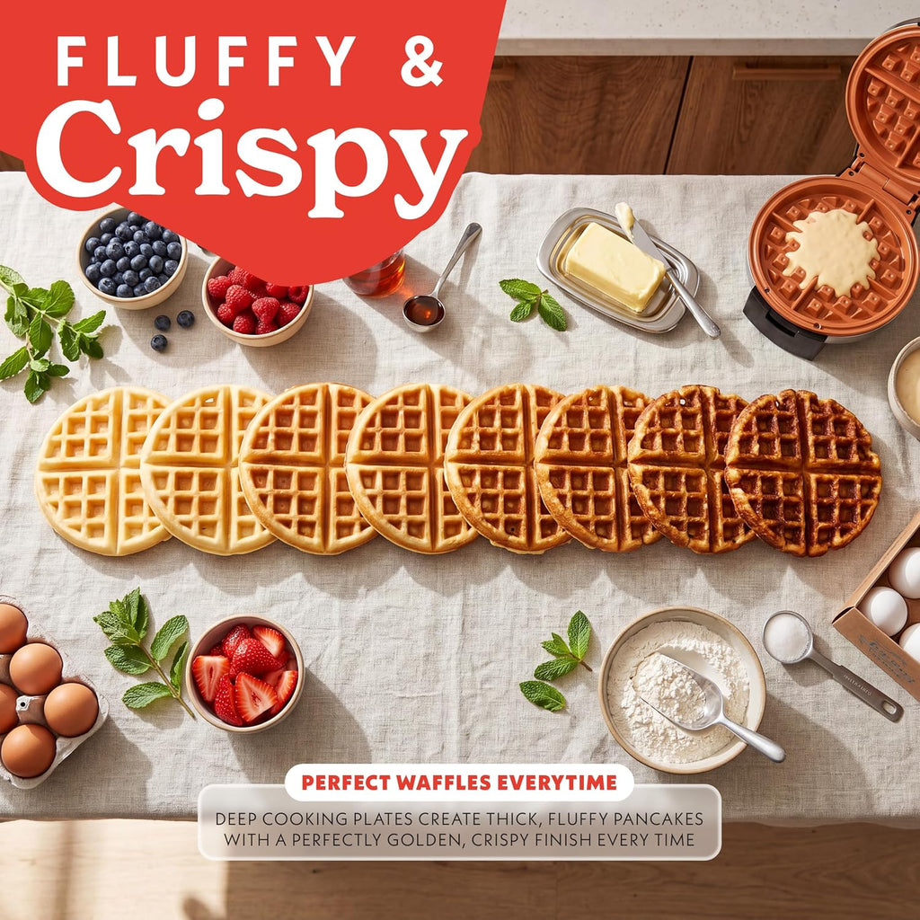 Belgian Waffle Maker – Compact Design with Upright Storage, Adjustable Browning, and Easy-Clean Nonstick Ceramic