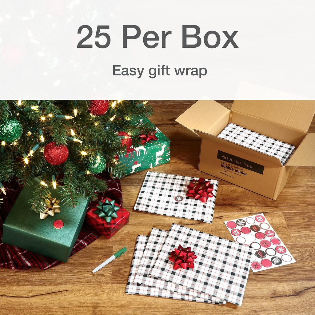 Bubble Mailers, 8.5 x 11, Shipping Envelopes, Water Resistant Poly Padded Envelopes, Plaid, 25 Pack (QUA85872)