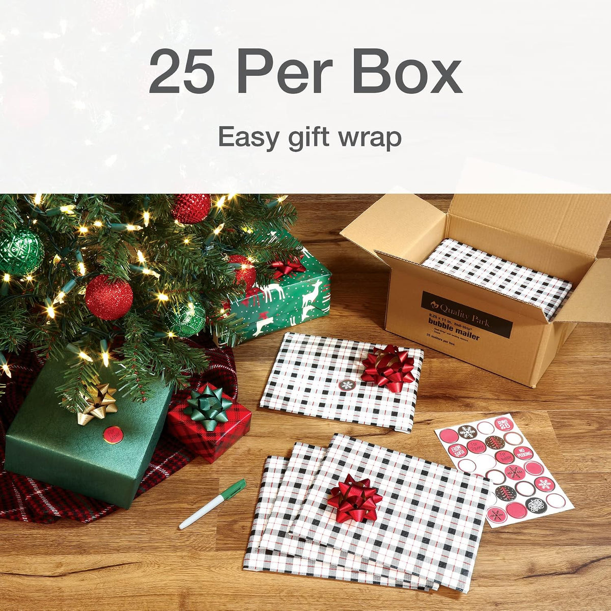 Bubble Mailers, 8.5 x 11, Shipping Envelopes, Water Resistant Poly Padded Envelopes, Plaid, 25 Pack (QUA85872)