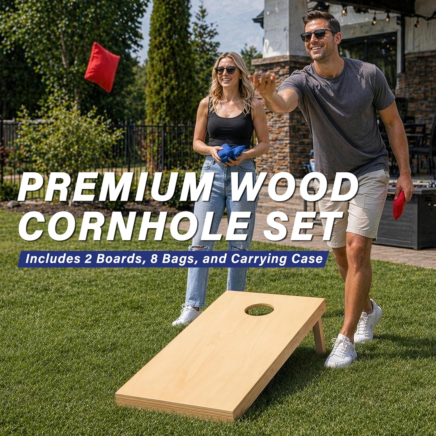 Solid Wood Premium Cornhole Sets - Choose 4 x 2 ft or 3 x 2 ft - Game Boards Include Set of 8 Cornhole Toss Bags