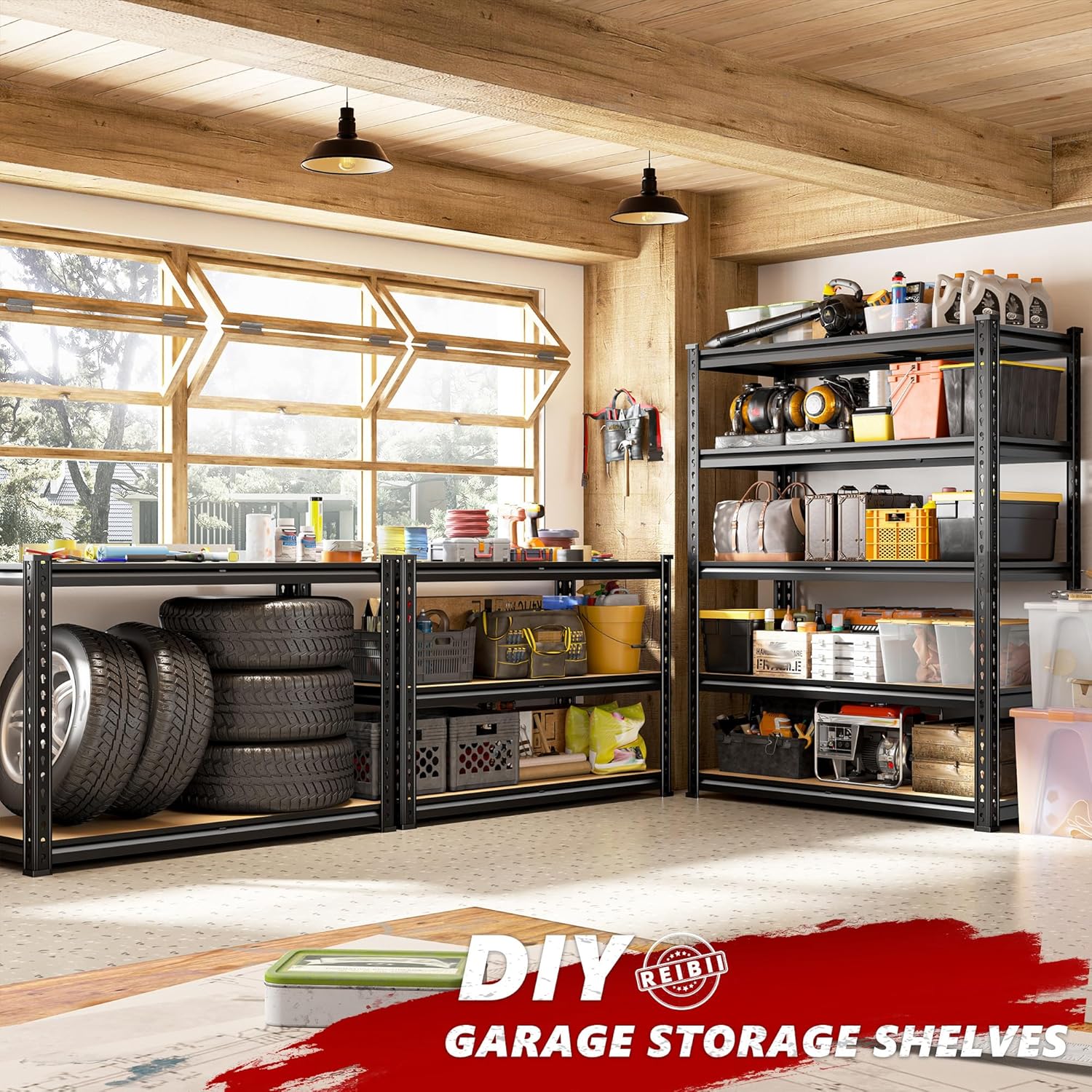 2400LBS Storage Shelves 5 Tier Garage Shelving Heavy Duty Adjustable Garage Shelves, Utility Rack Shelf, Shelving