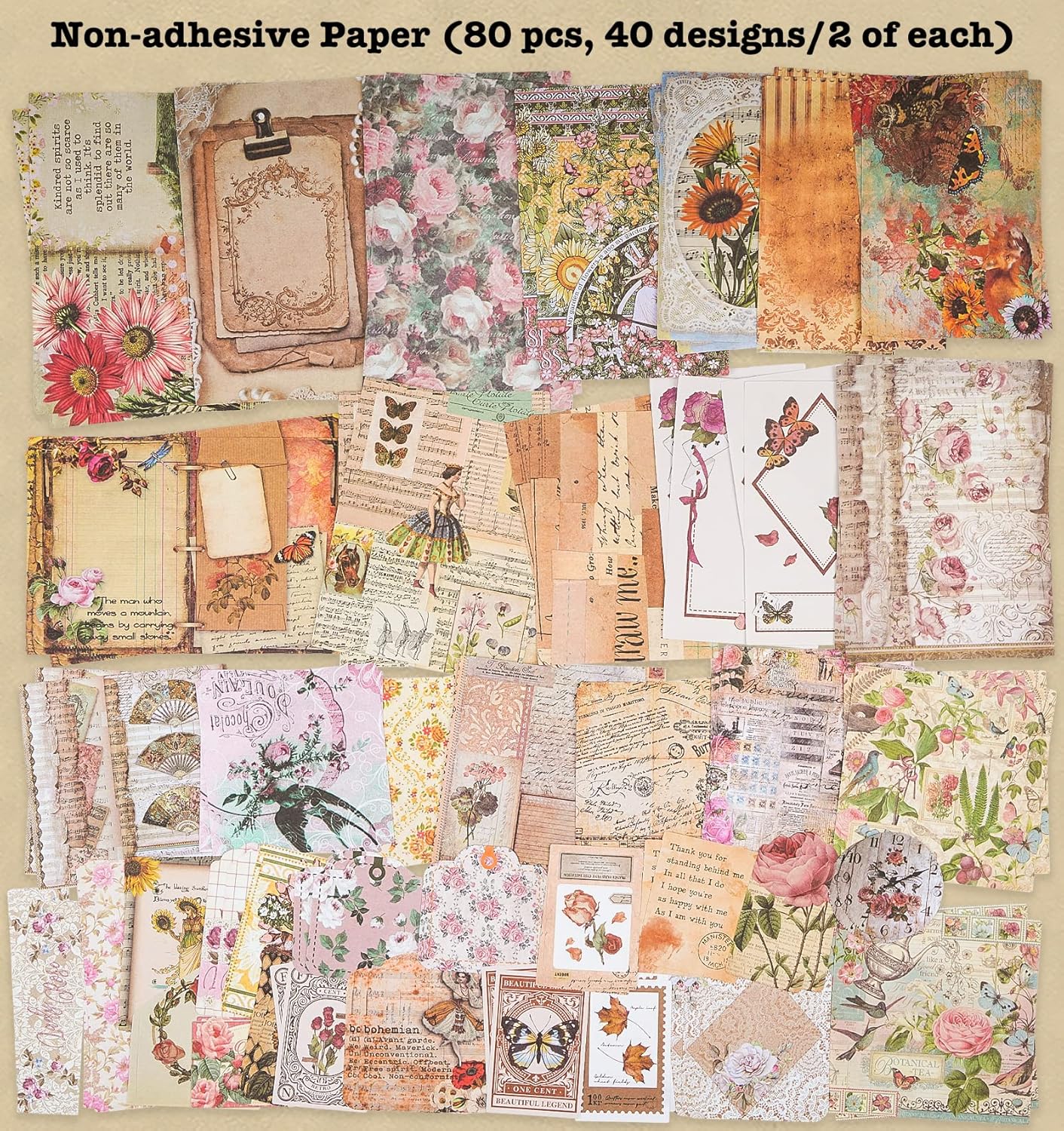 200 Piece Vintage Ephemera Bundle - Paper & Sticker Kit for Junk Journaling, Scrapbooking, Planners, Bullet Journals