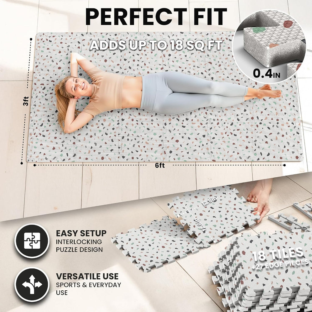 Gym Mats Set - EVA Interlocking Foam Floor Tiles (12.6"x12.6"x0.4") Protective Gym Flooring Sports Home Workout