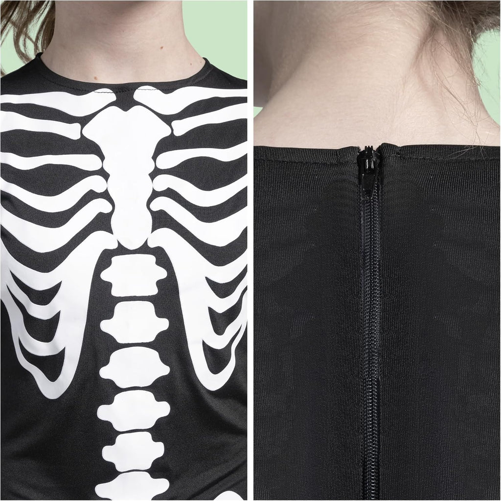 Halloween Kids Skeleton Costume, Unisex Glow in the Dark Skeleton Jumpsuit with Gloves for Boys, Girls