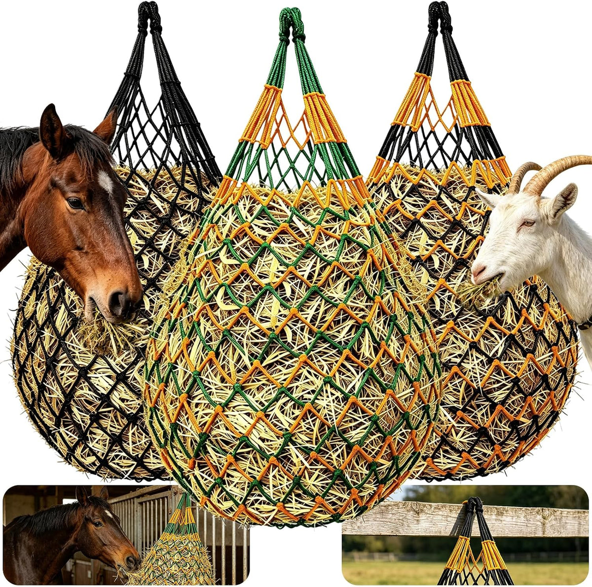 Hay Nets for Horses, 3-Pack Large-Capacity Hay Net for Horses Goats & Sheep
