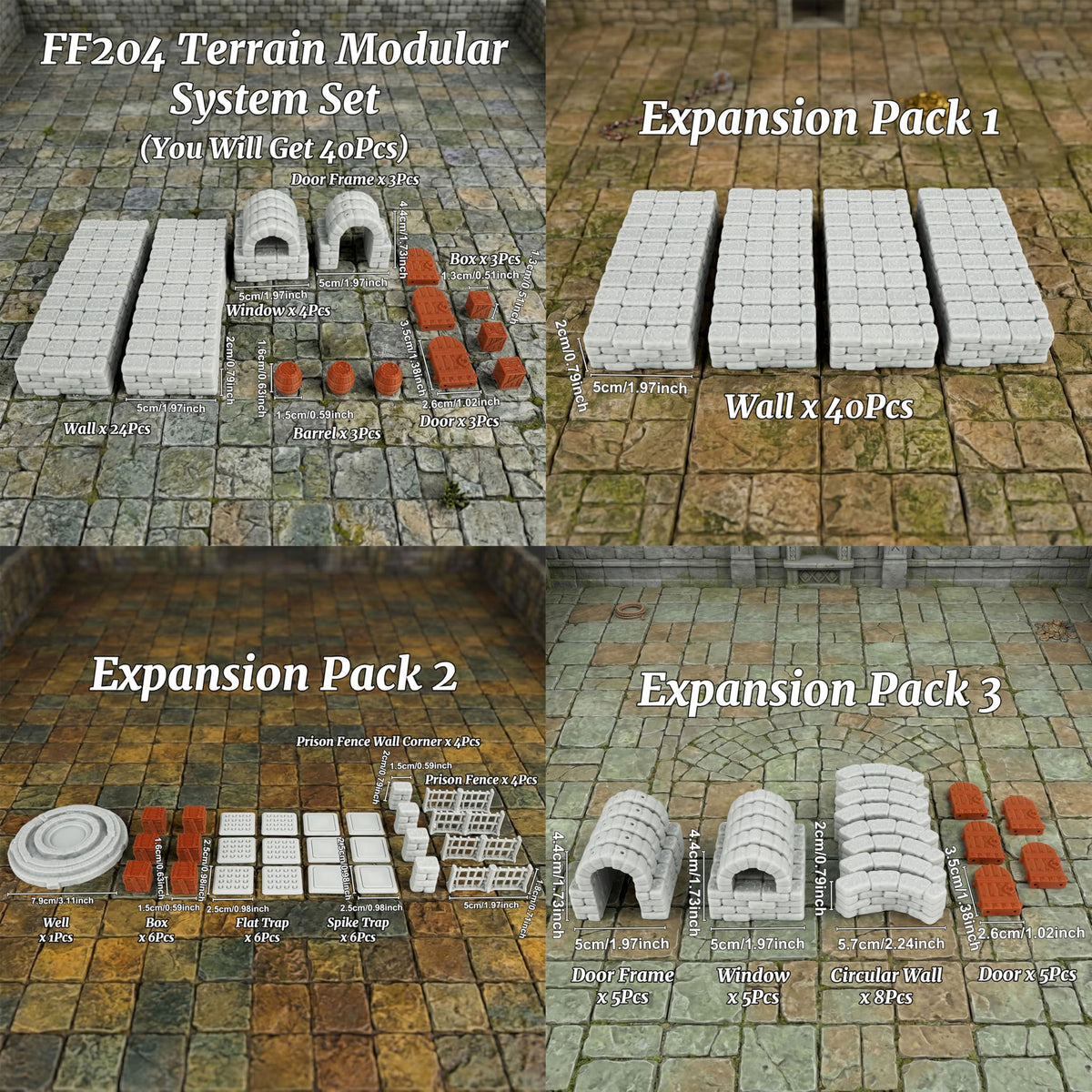 Dungeon Walls, 40pcs 28mm Miniature RPG Modular System for TTRPG