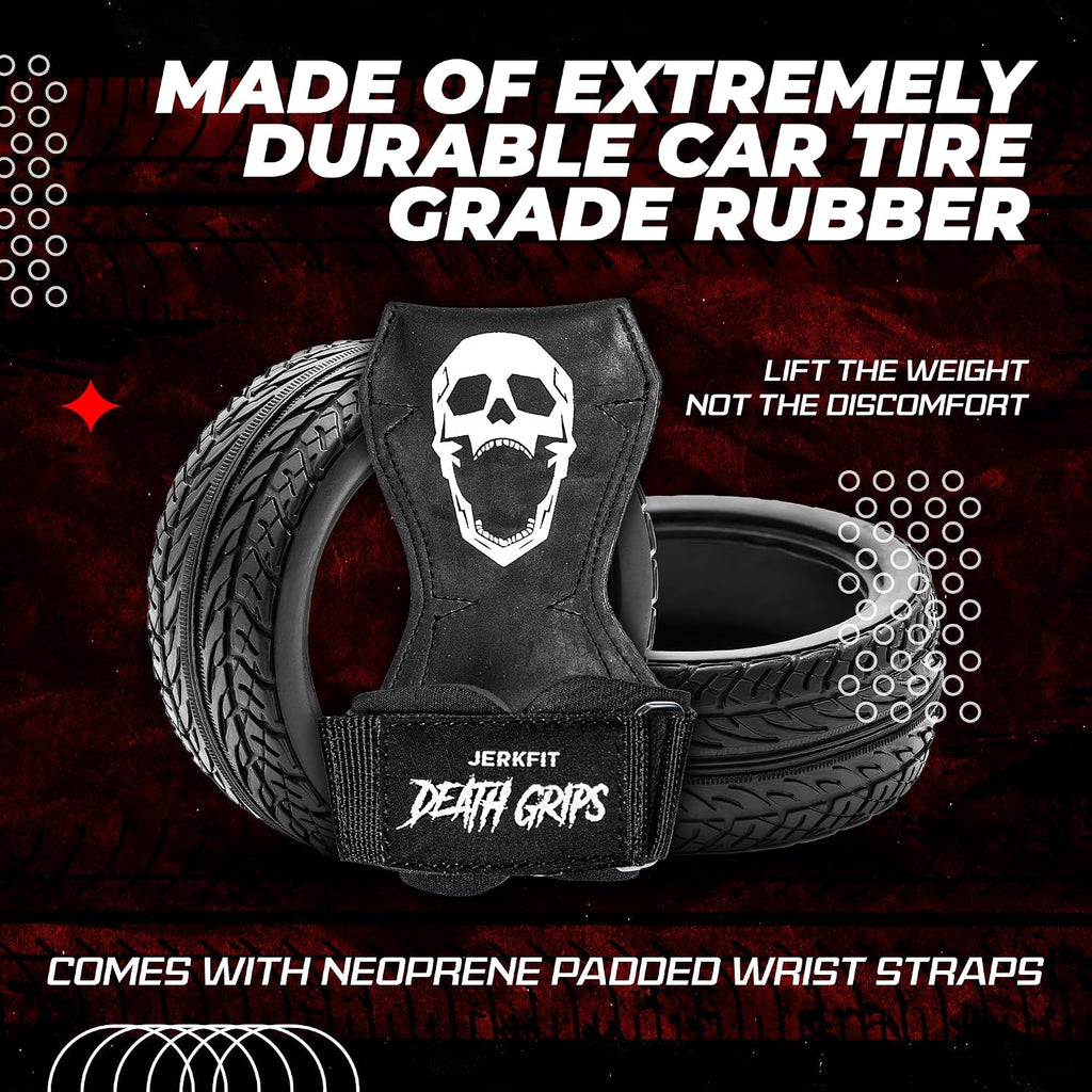 Death Grips Premium Lifting Straps - Car Tire Grade Rubber PVC Wrist Straps for Shrugs, Pull Ups & Deadlifts with