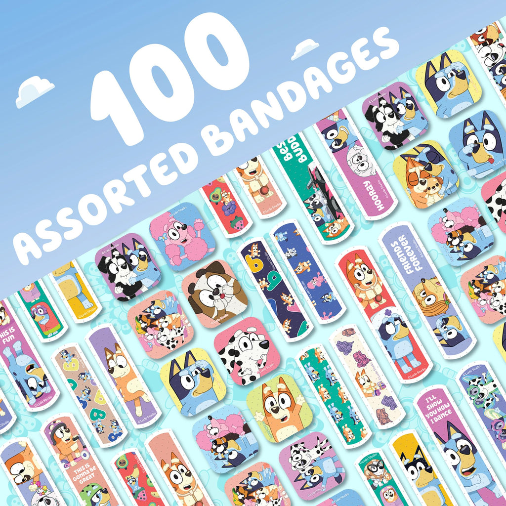 Dr. Bluey Kids Adhesive Bandages, 3 Assorted Sizes, 100 Count