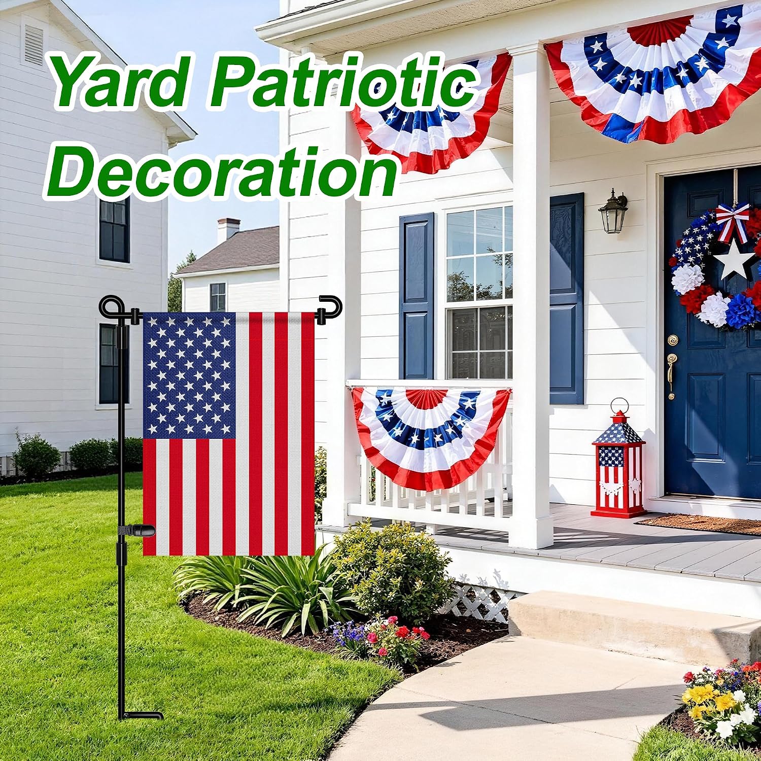 Garden Flag Stand,Premium Garden Flag Holder Pole Metal Powder-Coated Weather-Proof Paint with Graden Flag Clip and