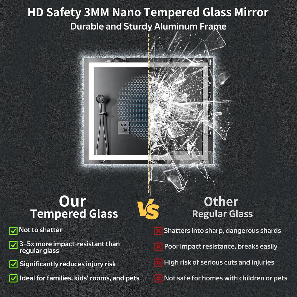 36"x30" LED Bathroom Mirror with Lights, Backlit+Frontlit, Anti-Fog | CRI 95, Stepless Dimmable, 3 Colors Lighting
