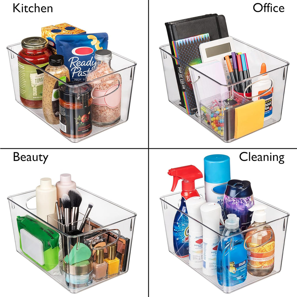 Plastic Storage Bins With lids – Perfect Kitchen Fridge Organizer, Pantry Organization, Cabinet Organizers (4 Pack)