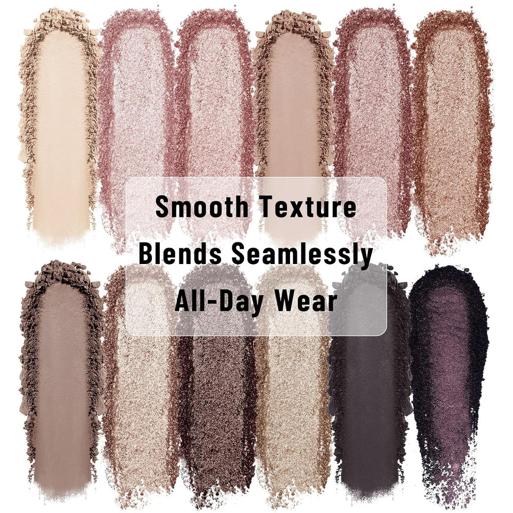 12 Color Eyeshadow Makeup Palette, Naked Nude Eye Shadow, Neutral Matte Shimmer Make Up Pallet with Double-ended