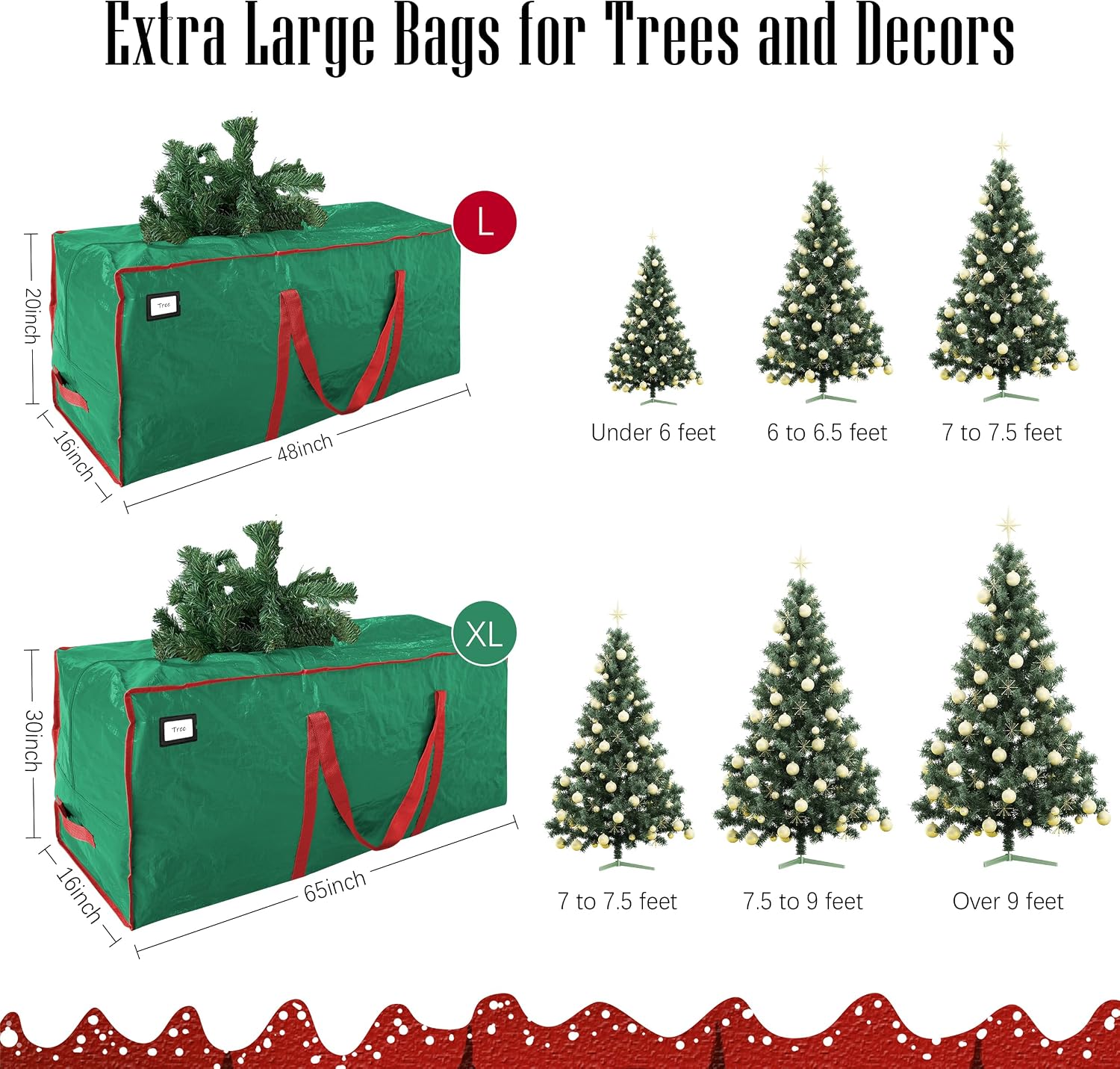 7.5 ft Christmas Tree Storage Bag - Durable Heavy Duty Extra Large Artificial Xmas Holiday Tree Bag with Reinforced