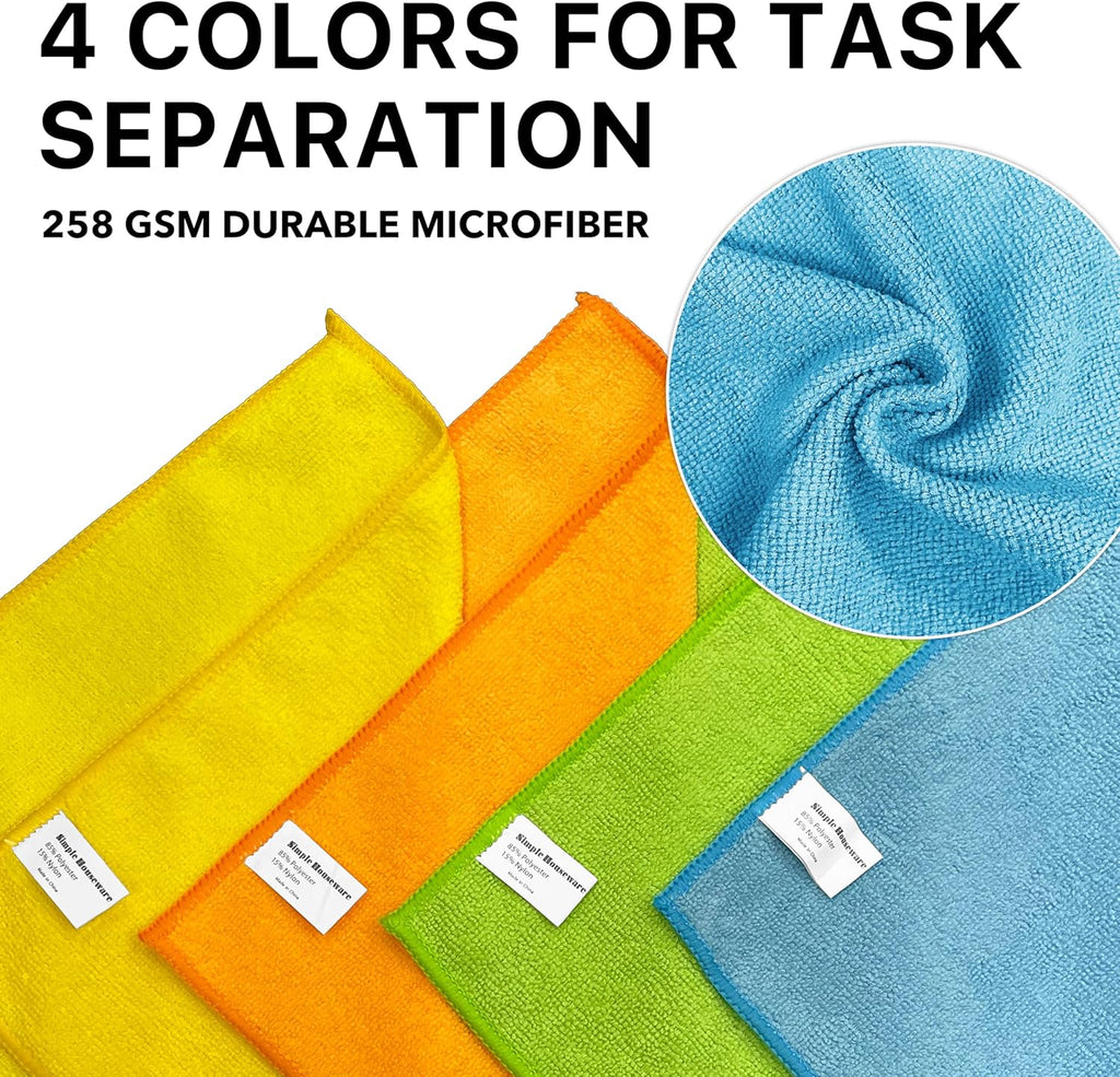 Microfiber Cleaning Cloth 50 Pack, 12" x 16", 4 Colors