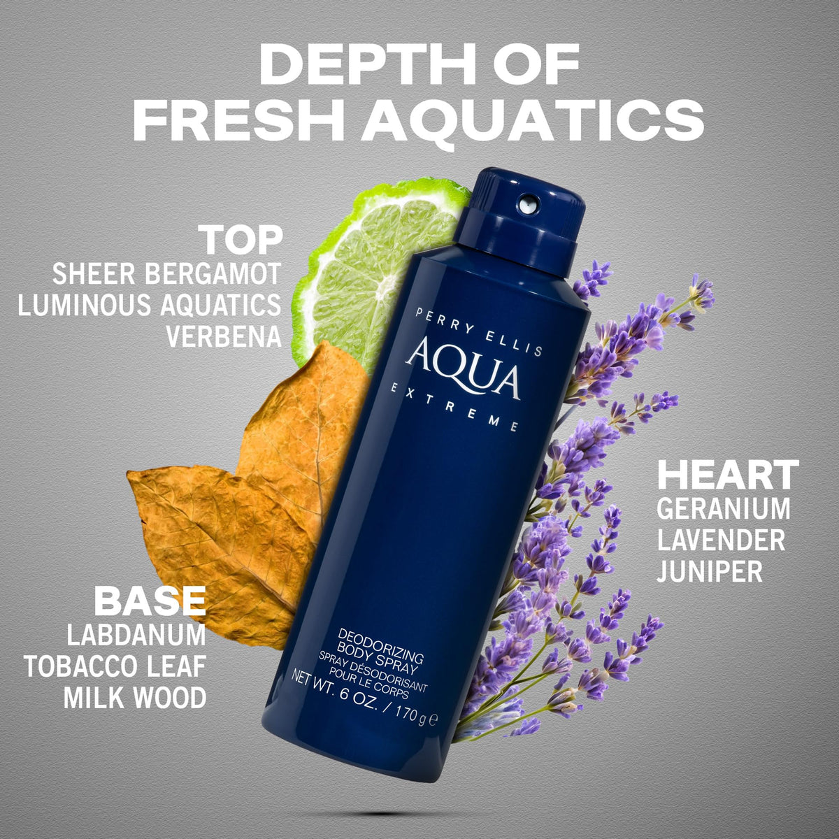Aqua Extreme Body Spray for Men, Notes of Wood & Spice, 6 Oz