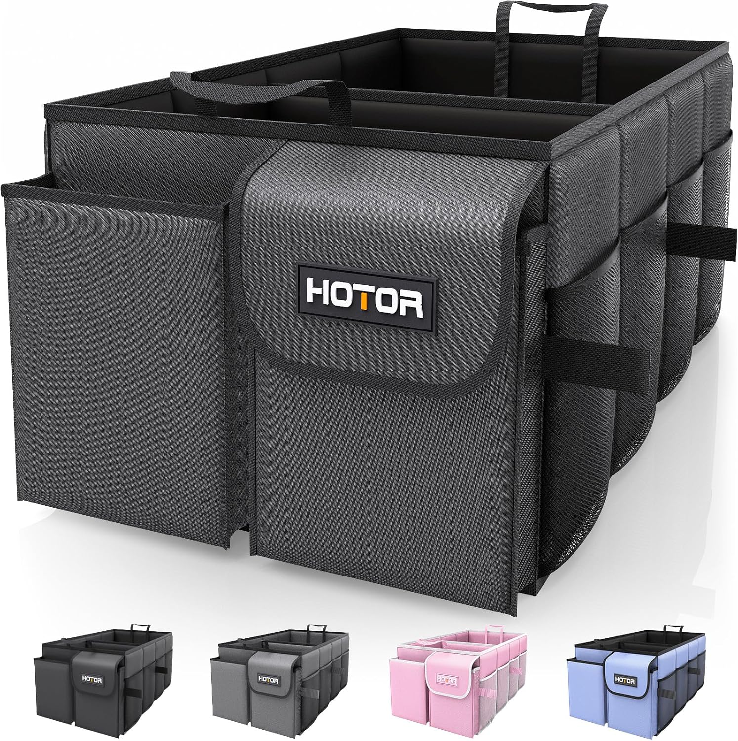 Foldable Trunk Organizer - SUVs & Sedans, Sturdy Car Organization With 2 Compartments, Black, 23.6"×14.2"×10.6"