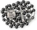 Nazareth Store Hematite Rosary Black Stone Beads Necklace Projection Our Father Prayer Medal with St. Michael