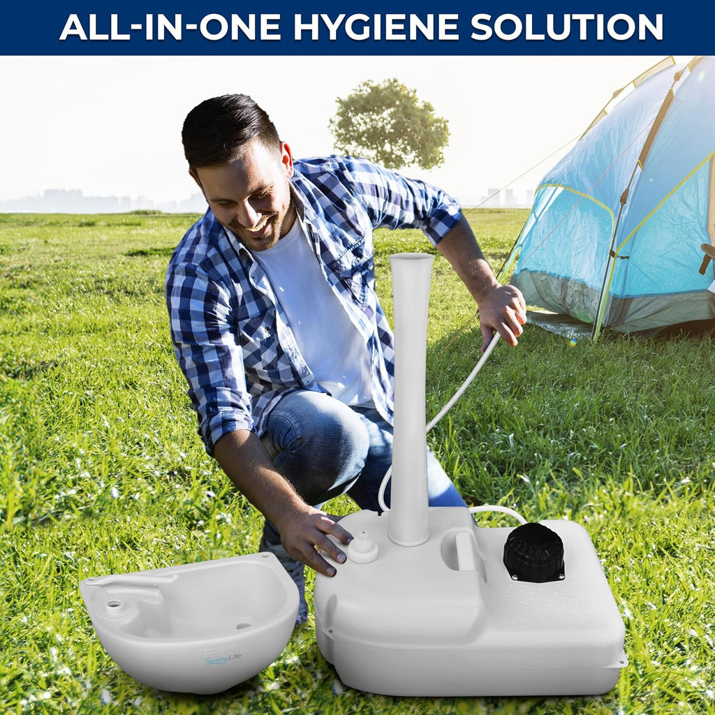 Portable Hand Washing Station, 100+ Hand Washes, Hands-Free Foot Pump, Soap Dispenser, and Drain Hose, Ideal for