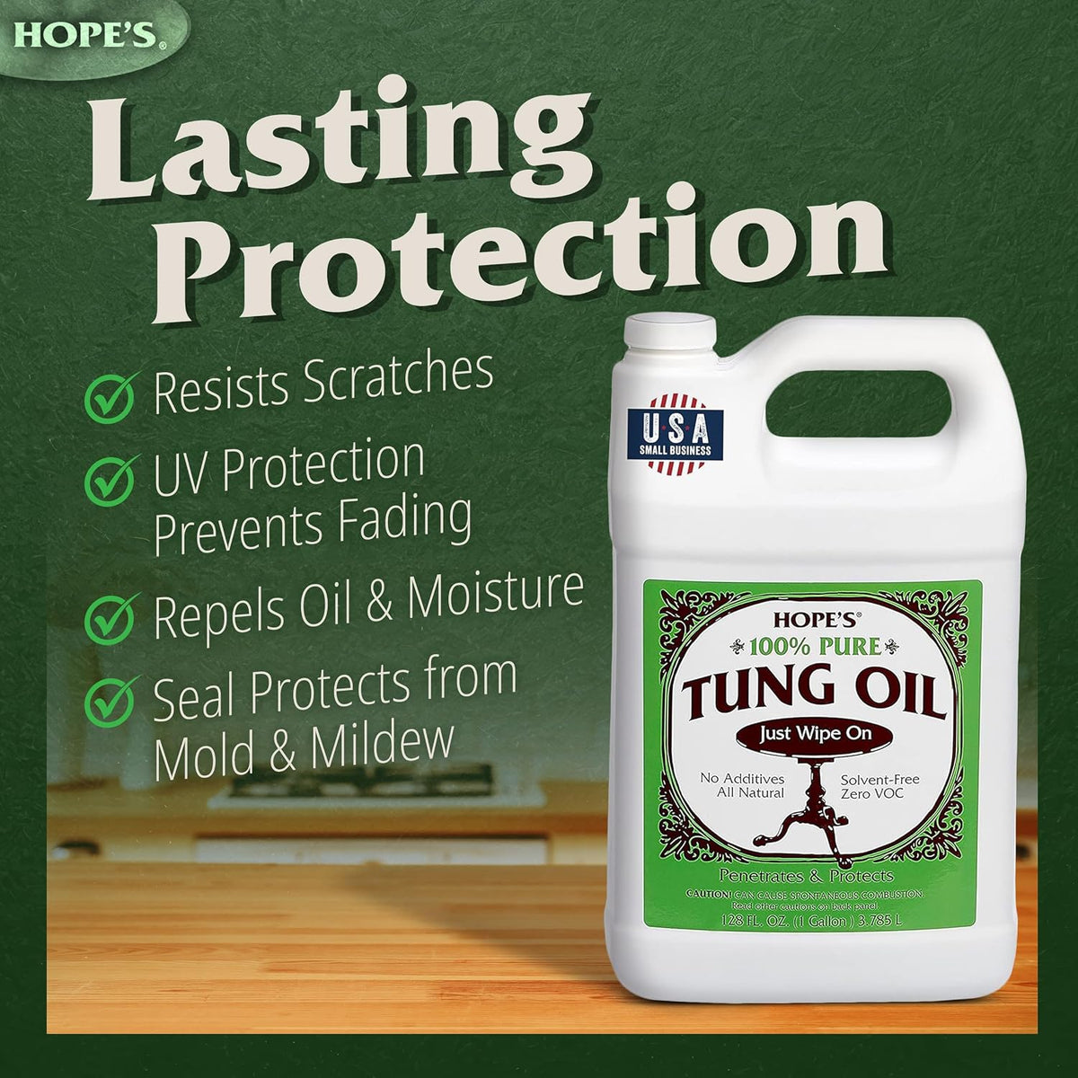 100% Pure Tung Oil, Natural Food Safe Wood Finish & Sealer 128 Fl Oz