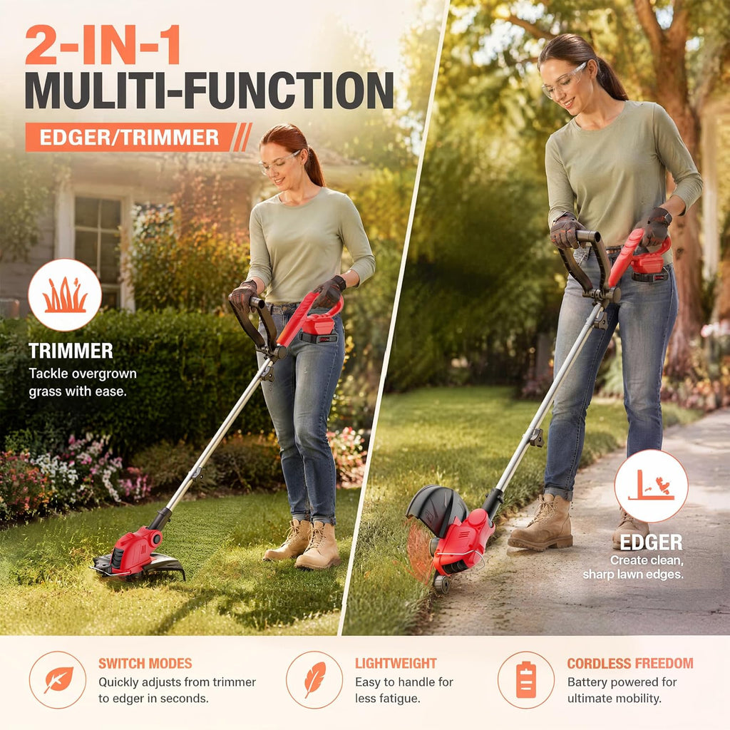 21V Electric Weed Wacker with 2x2.5Ah Battery Powered Weed Eater | 12 Inch Cordless Weed Wacker &Auto Line Feed
